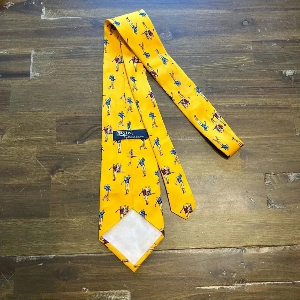 Polo Ralph Lauren Yellow Fly Golfing Golf Pattern Tie